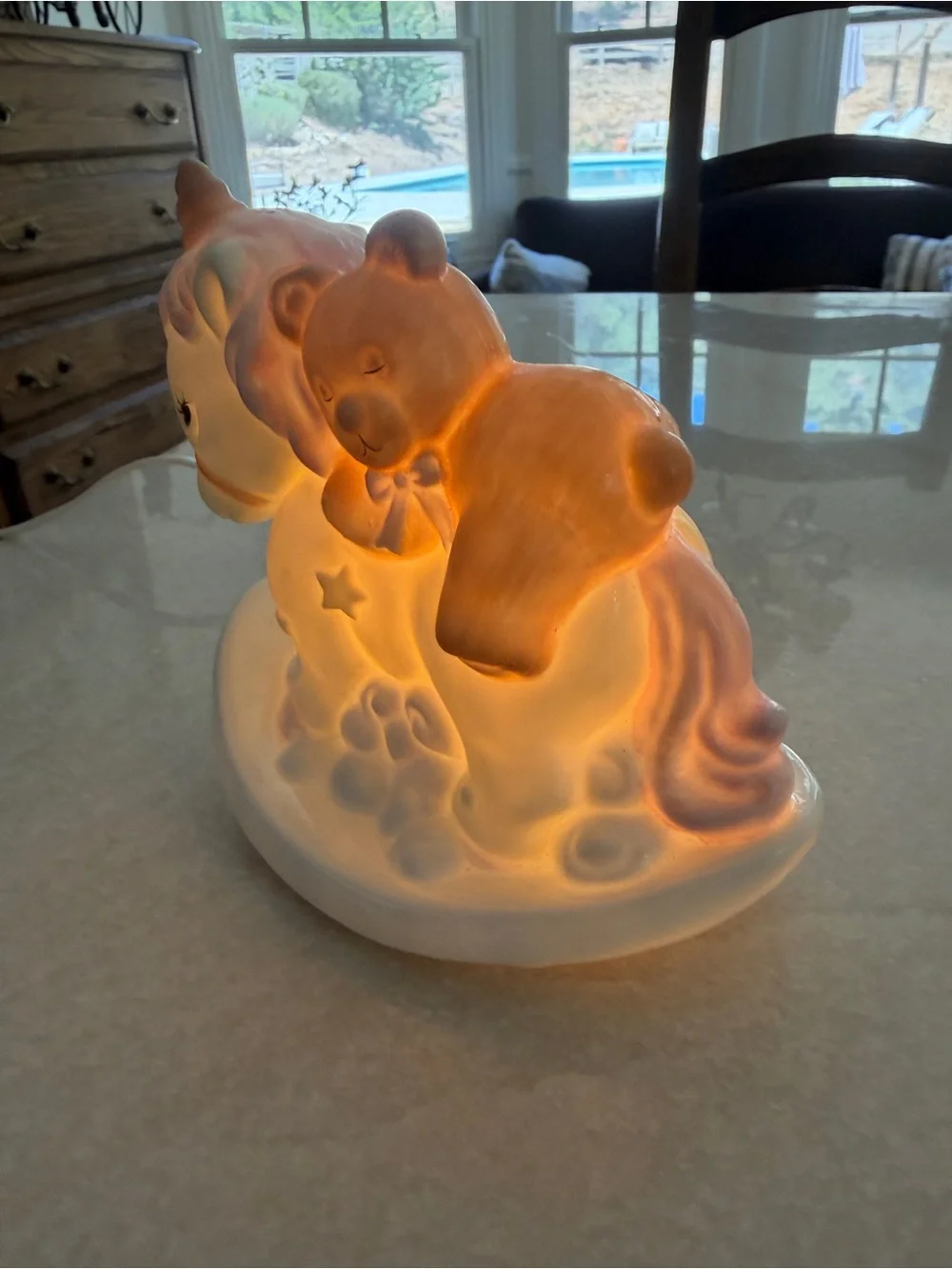 Enesco White Ceramic Unicorn Rocking Night Light with Teddy Bear Accent - Picture 2 of 7